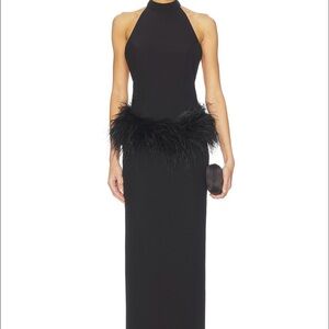 NBD halter Black Dress with Feather Detail